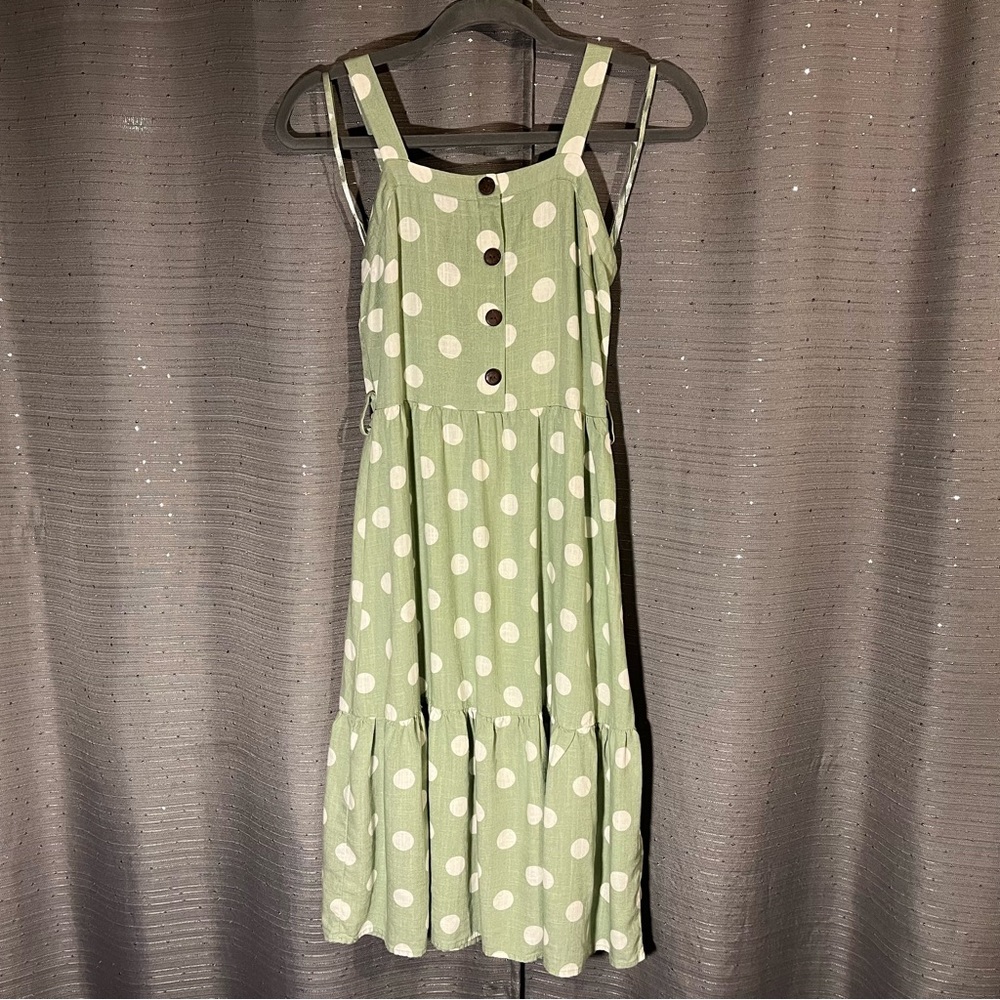 Monteau Los Angeles Sleeves Button Decor Belt Loops Ruffle Bottom Midi‎ Dress XS